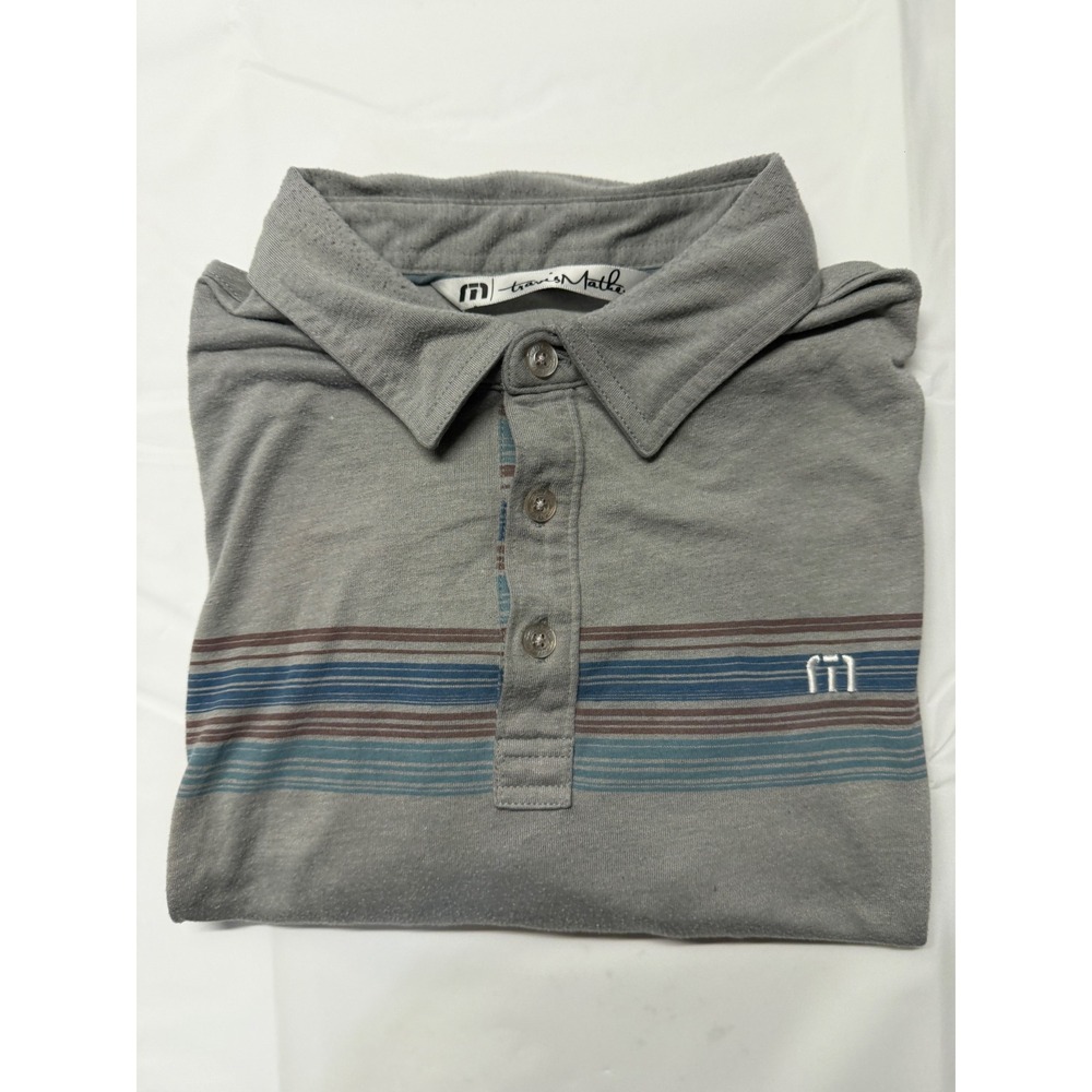 Travis‎ Mathew Mens Gray Striped Short Sleeve Golf Polo Shirt Size Large L